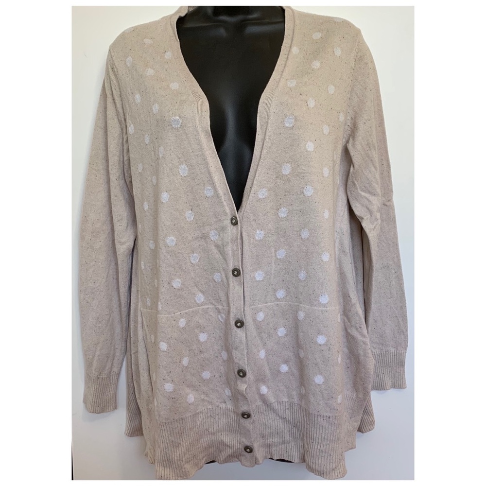 J.Jill beige w white polka dot cardigan